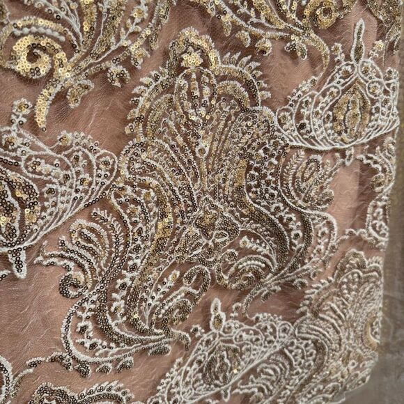 Free People Night Shimmers Gold Nude Sparkly Mini Dress Size 12 - Picture 5 of 8